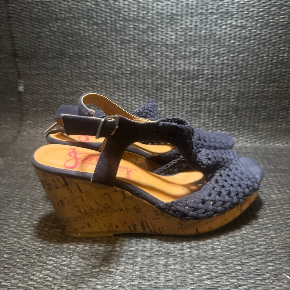 Jellypop Navy Woven Wedge Sandals
